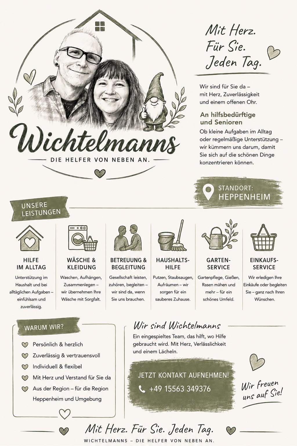 Wichtelmanns Flyer mit Alltagshilfe, Leistungen und Kontaktdaten